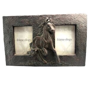 Double 3X5  horse double picture frame two photographs western rustic Equestrian